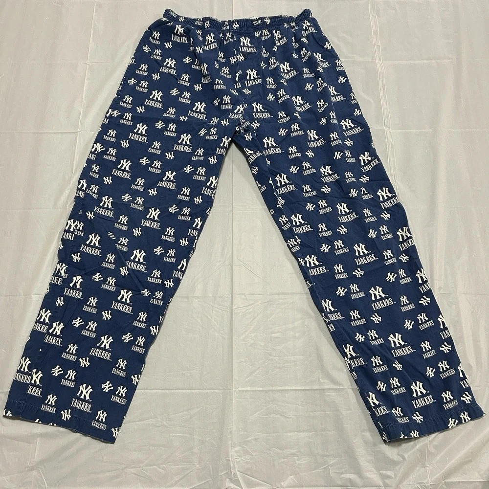 Vintage New York Yankees Pajama Pants Men's Medium All Over Print 90s Blue AOP